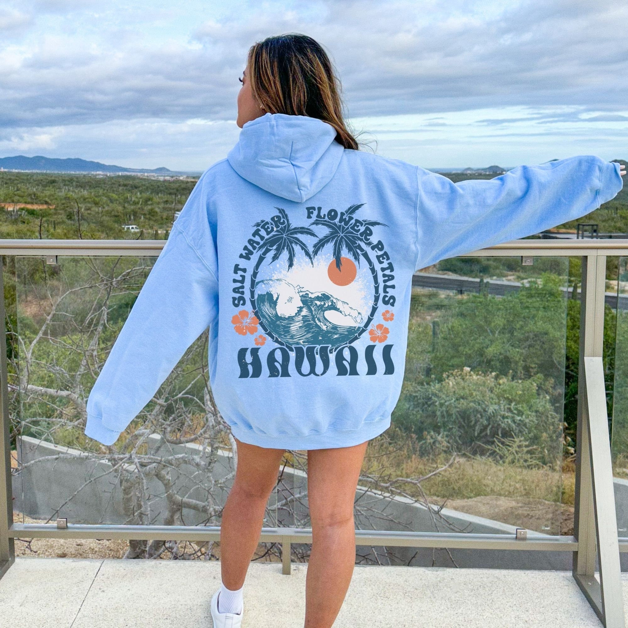 Pink Palm Puff Hoodie Blue - Etsy