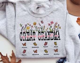 Great Grandma Shirt Personalized Great Grandma Sweatshirt Custom Gift for Great Grandma with Grandkids Names Great Grandma Reveal