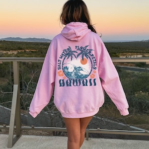 Cute Hawaii Sweatshirt For Summer Graphic Hoodies Preppy Shirt Aesthetic Palm Tree Design on Back Vacation Sweatshirt Beachy