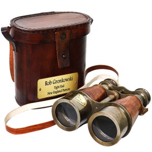 Engraved Brass Binoculars with Leather Case: Antique Style 10x Zoom