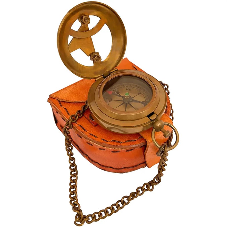 Engraved Sundial Compass With Leather Case Inspirational Etsy