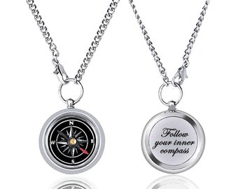 Personalisierte Kompass Halskette | Arbeitskompass | Klasse von 2024 Abschluss Geschenk | Geschenk für Sohn | Jubiläumsgeschenk
