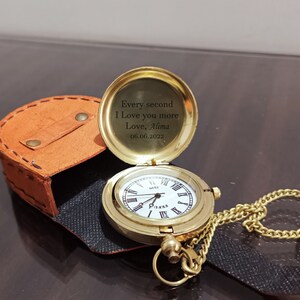 Personalized Pocket Watch Engraved Timepiece with a Leather Pouch Custom Pocket Watch for Best Man Anniversary Gift Wedding Gift image 3