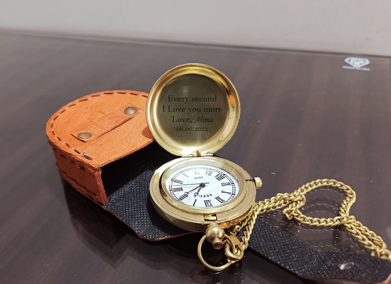 Personalized Pocket Watch Engraved Timepiece with a Leather Pouch Custom Pocket Watch for Best Man Anniversary Gift Wedding Gift image 3