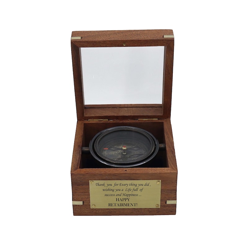 Custom Retirement Gift – Engraved Compass -lid Brass Compass With ...
