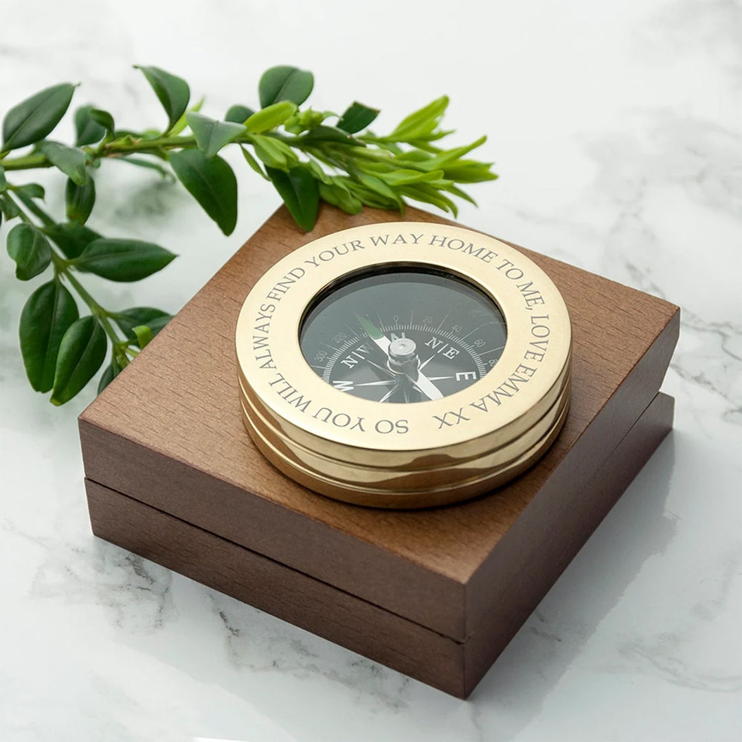 Personalized Collor Compass With Wooden Box, Engraved Working Compass ...