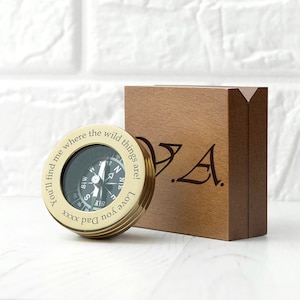 Brújula personalizada con caja de madera, rosa de los vientos grabada, elegante decoración náutica, regalo de bautizo para papá y esposo, regalo de aniversario para él.