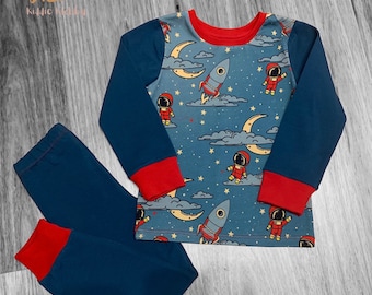 Rockets ‘blast off’ - Long sleeved handmade cotton Pyjama Set - kids pjs - sleepwear