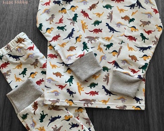 Dinosaurs short or long sleeved handmade organic cotton Pyjama Set - kids PJs - Sleepwear