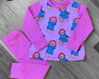 Paddington Bear Pink Short or Long sleeve handmade cotton Pyjama Set - kids pjs - sleepwear