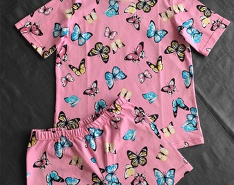 Butterflies Long or short sleeved handmade cotton Pyjama Set - Kid's Pjs - Sleepwear