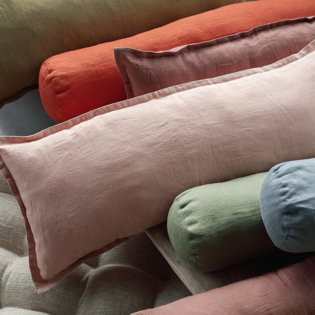 Linen Lumbar Pillow Cover - Color: Cold Blue Size: 12x42