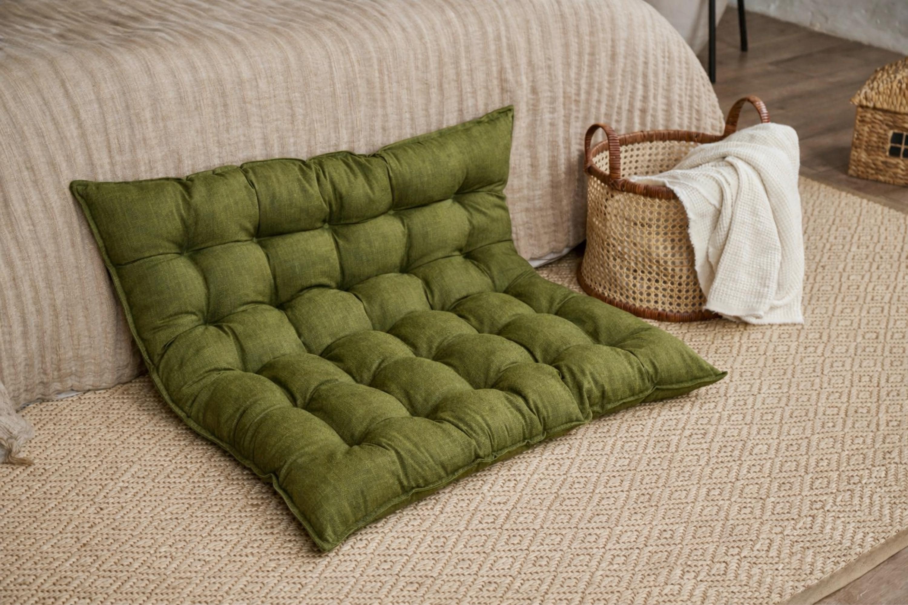 Large Floor Cushion for Reading Nooks and Low Seating, Linen Floor
