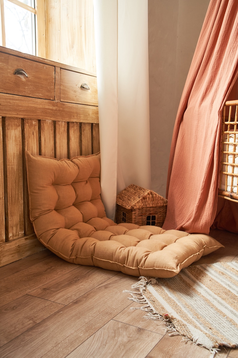 Sofá de piso, almohada de piso, cojín de banco personalizado, almohada de piso de lino, almohada de asiento de banco, cojín de ventana de día, cojín francés, Wabi Sabi imagen 8