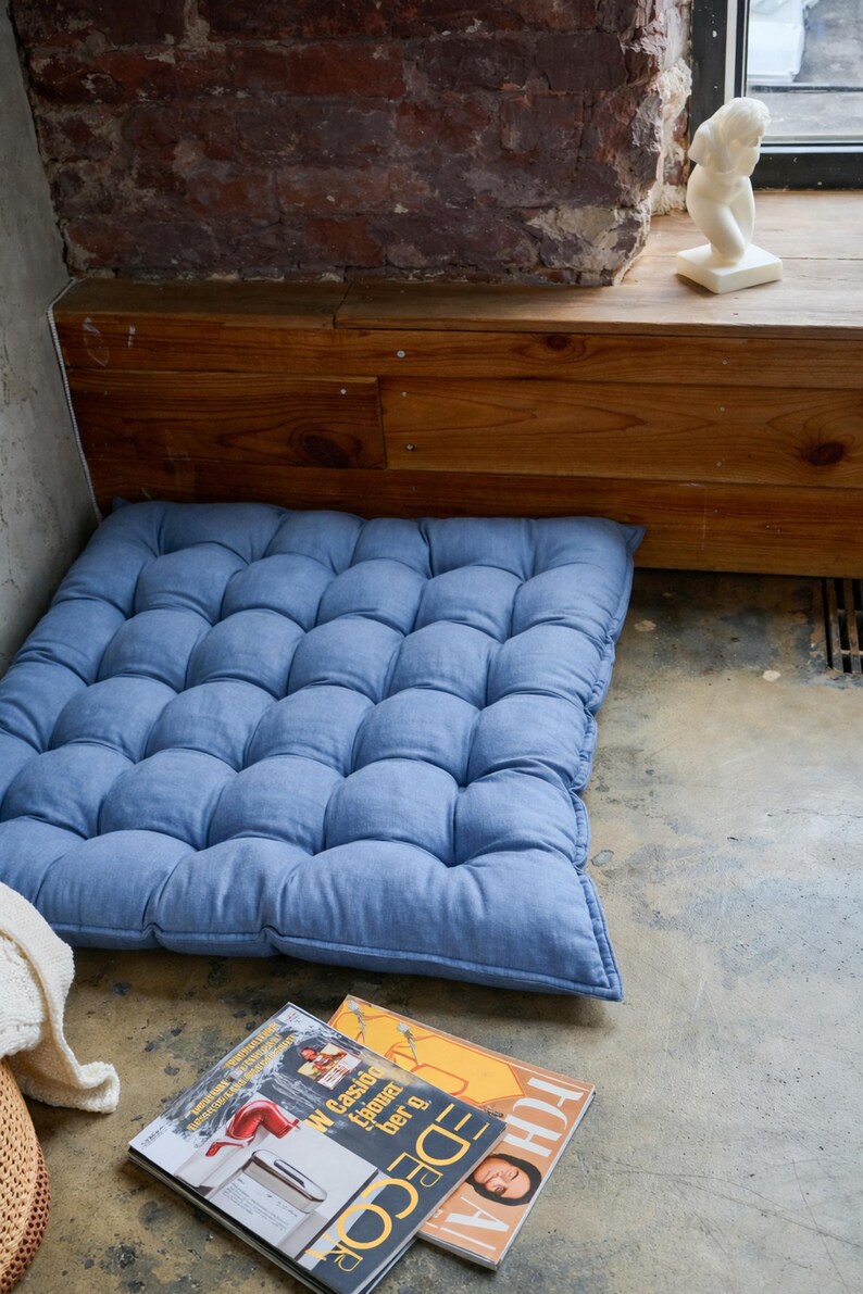 Large Floor Cushion for Reading Nooks and Low Seating, Linen Floor Pillow, Custom Bench Cushion image 12