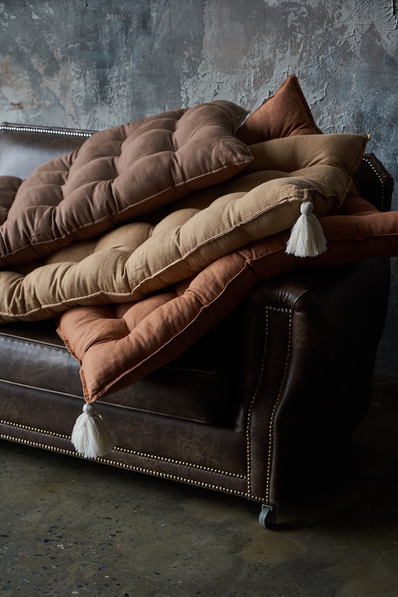 Leather floor top cushions large