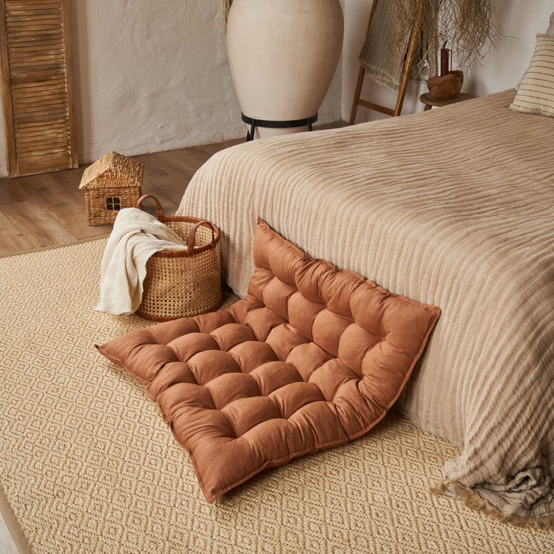 Large Floor Cushion for Reading Nooks and Low Seating, Linen Floor Pillow, Custom Bench Cushion image 15