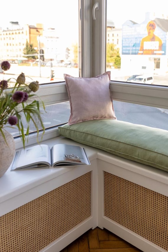 Window seat cushion, Linen Bench cushion, Seat cushion, Removable cover,  Custom bench Cushion, Reading nook cushion,  Sofa cushion