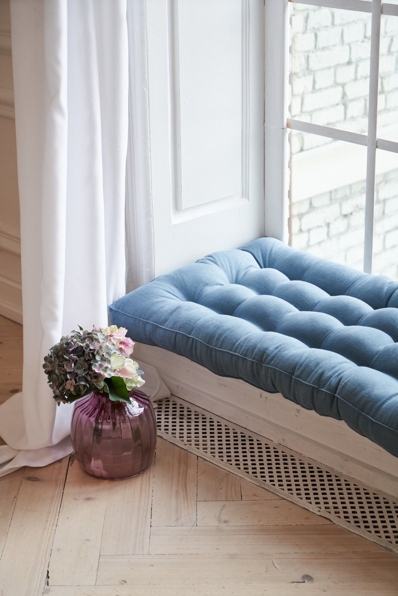 Blue Bench cushion, Floor Sofa, Custom bench cushion, Sofa cushion, Blue Floor Cushion, Window seat cushion, Reading nook cushion image 5