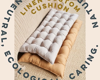 Linen Floor cushion, bench cushion, large floor pillow, seat cushion, reading nook cushion, Custom size cushion.