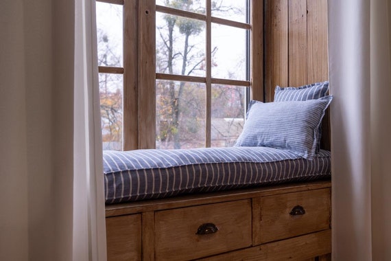 Bench cushion, Window seat cushion, Stripe bench Cushion , Mudroom cushion,  Seat Cushion, Reading nook cushion, French Cushion