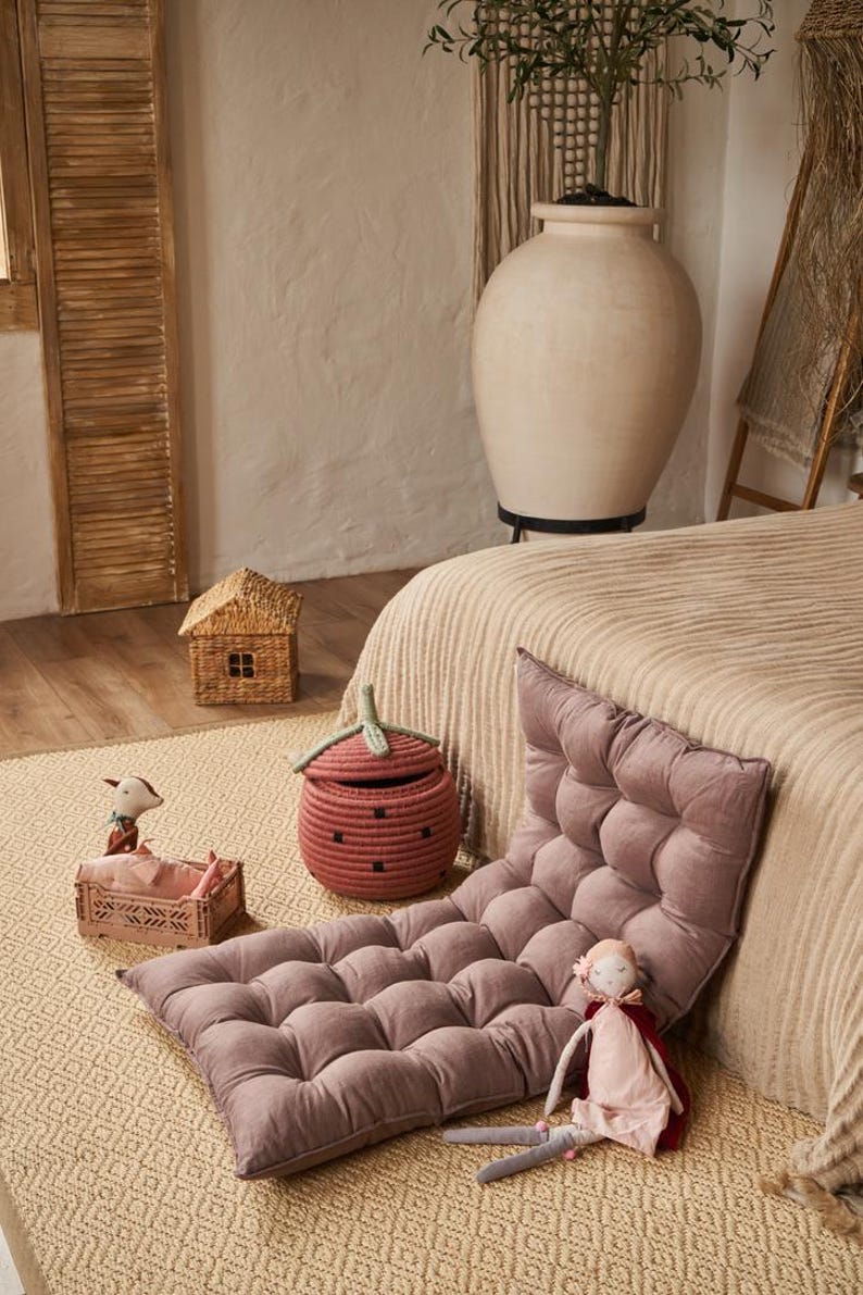 Large Floor Cushion for Reading Nooks and Low Seating, Linen Floor Pillow, Custom Bench Cushion image 13