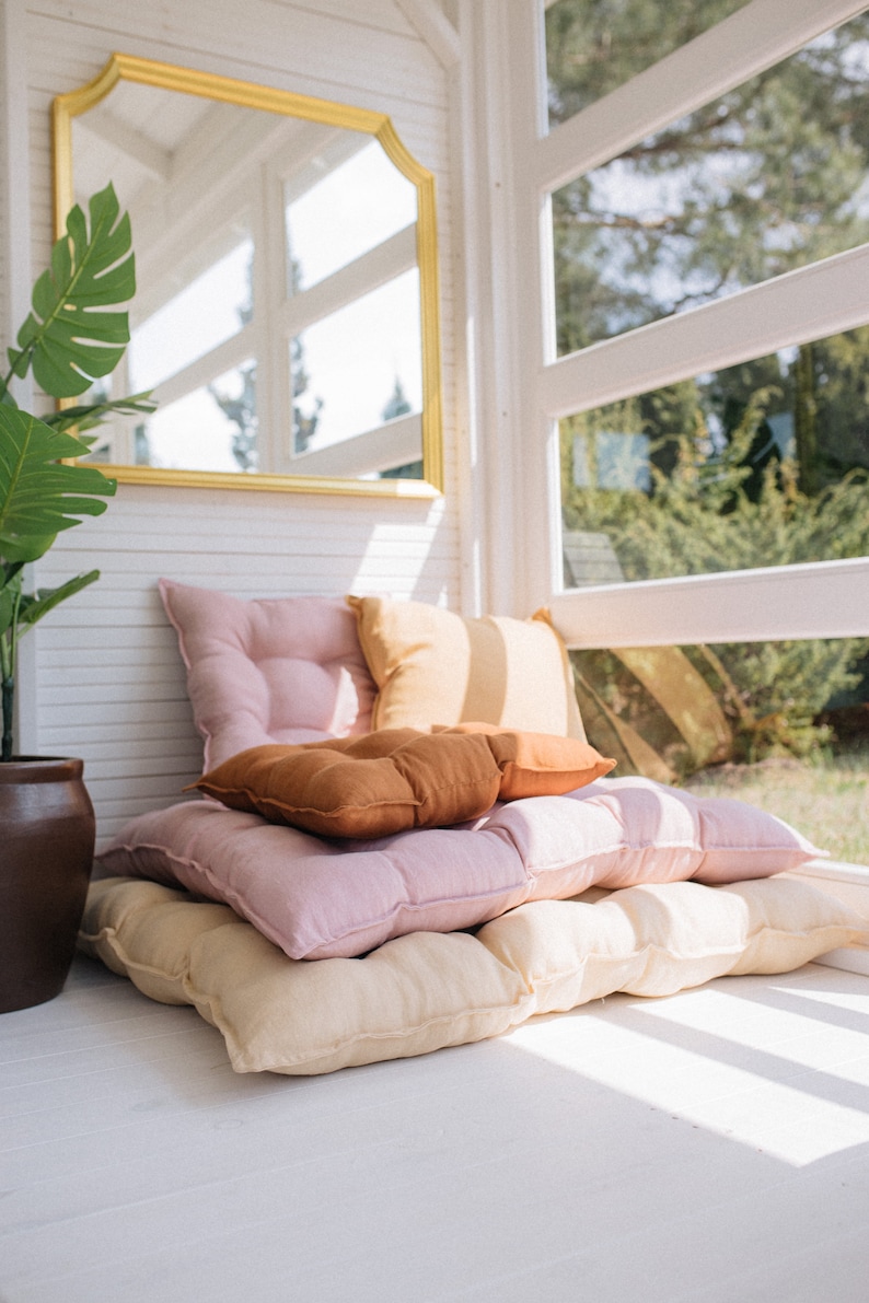 Coussin de sol en lin, coussin de canapé, grand coussin de sol, canapé de sol, coussin de banc personnalisé, Wabi Sabi, coussin de lit de repos image 8