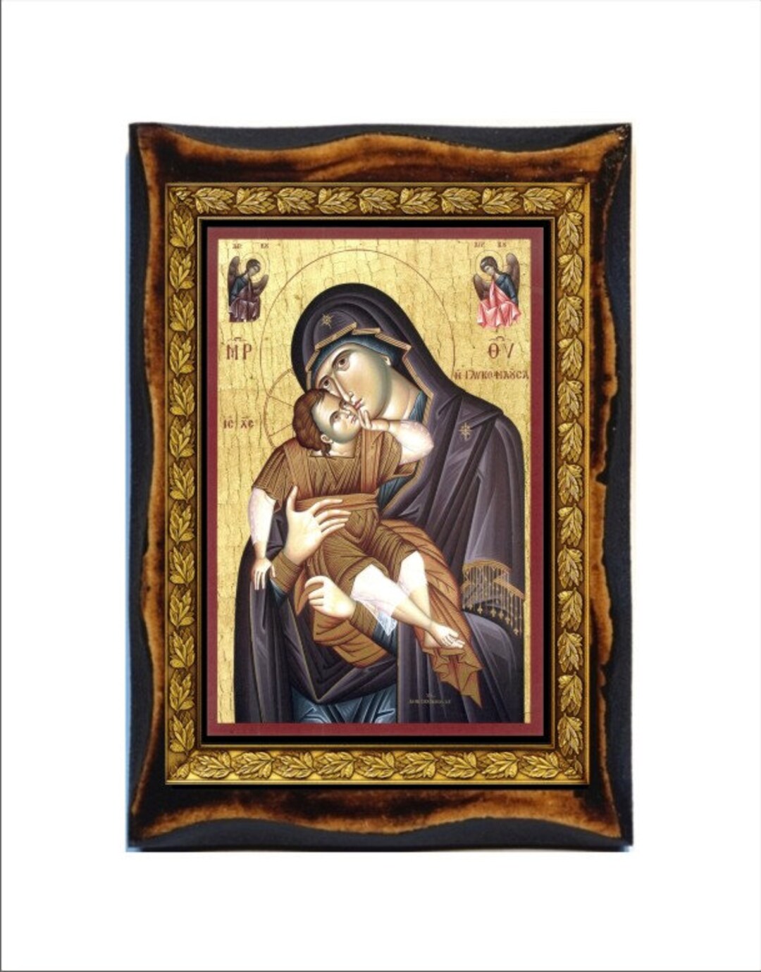 Virgin Mary Glykophilousa - Holy Card - Icon on Handmade Wooden Plaque ...