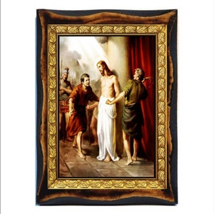 Flagellation of Christ - Christ at the Column - Scourging at the Pillar Handmade wood icon on plaque Orthodox ,Catholic,Byzantine,Home Decor