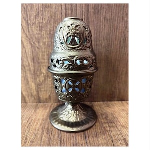 Old Gold Standing Oil Lamp - Table Oil Lamp - Oil Vigil Lamp Brass - Oil Candle with Glass Cup Home Decor - Oil Candle - Electric Lamp flame