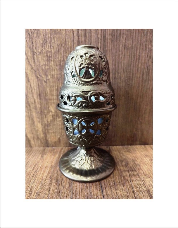 Old Gold Standing Oil Lamp - Table Oil Lamp - Oil Vigil Lamp Brass - Oil Candle with Glass Cup Home Decor - Oil Candle - Electric Lamp flame