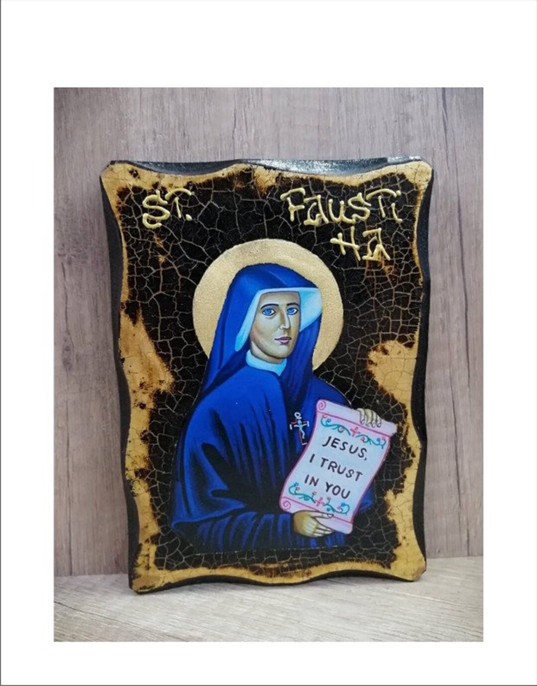 Saint Faustina - Icon on Handmade Wooden Plaque, With 24K Golden Leaf ...