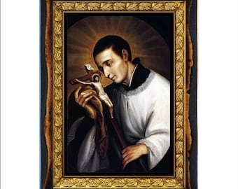 Saint Aloysius de Gonzaga -  Icon on Handmade wooden plaque, Catholic Religious Art