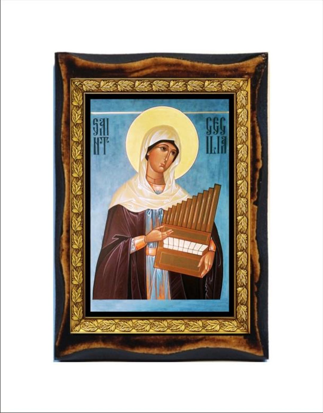 Saint Cecilia - Holy Card - Icon on Handmade Wooden Plaque, Catholic ...