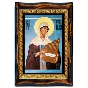 Santa Cecília - Cecília de Roma - Santa Cecília - Cecília de Roma - Cecília di Roma - Cacilia von Rom - Madeira artesanal, Cartão sagrado em placa