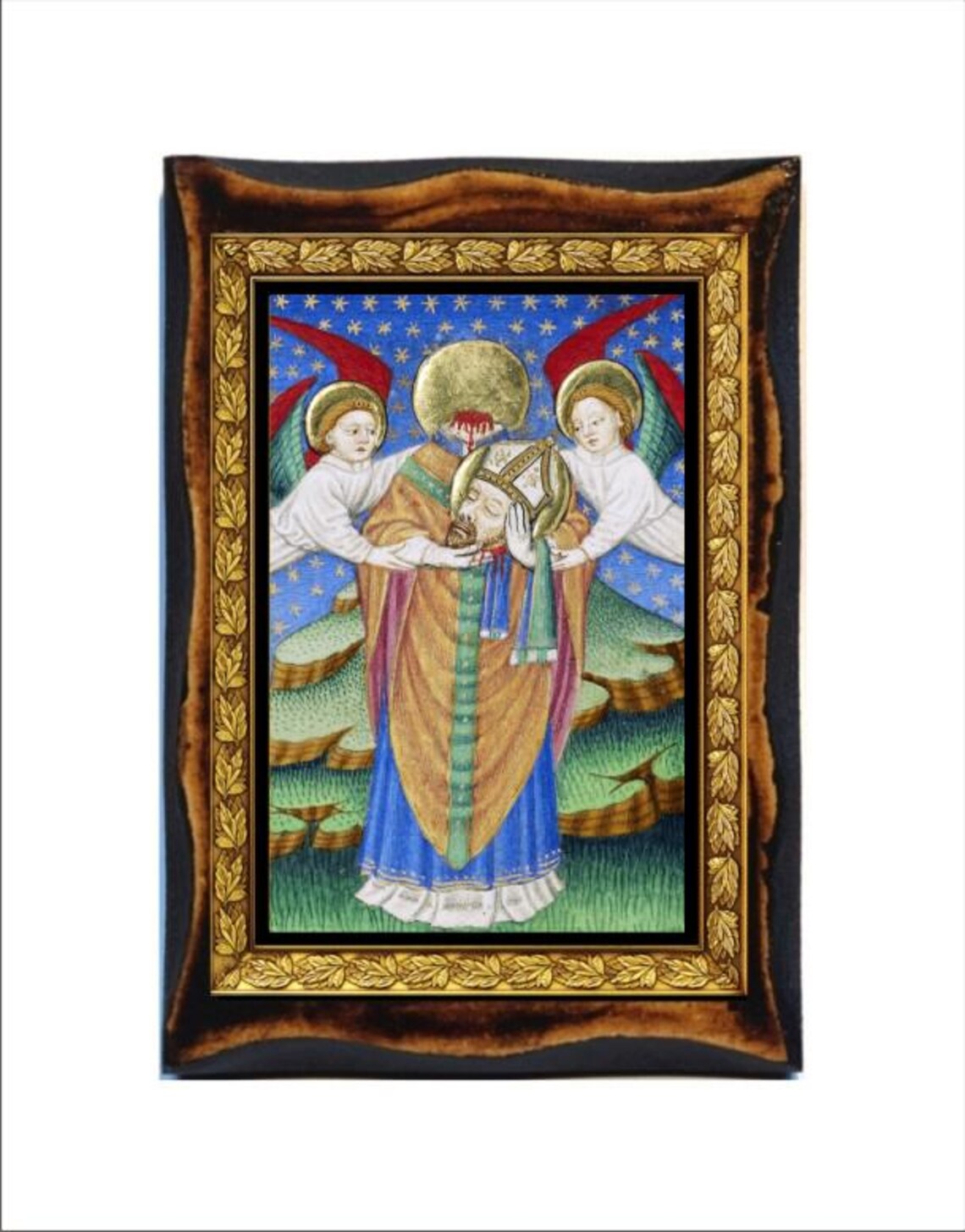 Saint Denis of Paris - Holy Card - Icon on Handmade Wooden Plaque ...