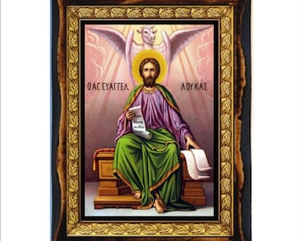 Saint Luke the Evangelist - Holy Card - Icon on Handmade Wooden Plaque, Orthodox Religious Art