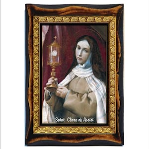 Clare of Assisi - Holy Card - Icon on Handmade Wooden Plaque, Catholic Religious Art