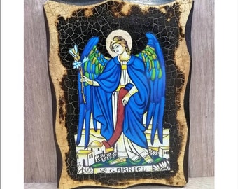 Handmade Archangel Gabriel Wood Icon with 24K Golden Leaf