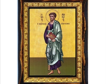 Saint Luke the Evangelist - Holy Card - Icon on Handmade Wooden Plaque, Orthodox Religious Art
