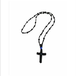 Chapelet main et cou noir - Croix pectorale - Pendentif croix - Chapelet prière main et cou noir - Corde de prière pour le cou faite main