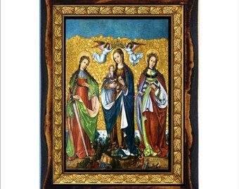Saints Perpetua and Felicity - Holy Card - Icon on Handmade Wooden Plaque, Orthodox Religious Art