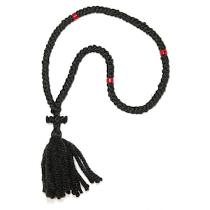 Corde de prière 100 noeuds en laine avec myrrhe sacrée - Corde de prière authentique avec perles rouges - Rosaire - Komboskini - Rosario - Cordon de oracion