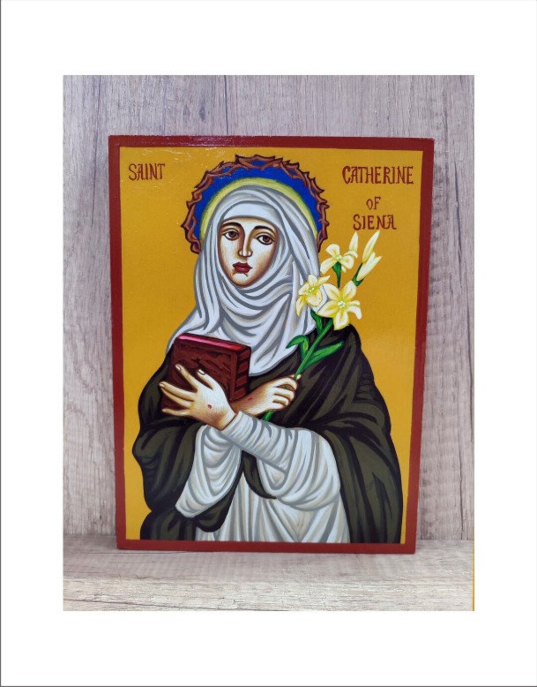 Saint Catherine of Siena - Hand Painting Wooden Religious Icon With 24k ...
