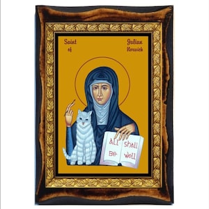 UNIUL von Norwich - Saint-Julian-Julian von Norwich-Sainte Julienne-Julienne de Norwich-Juliana Handgemachtes Holz, Heilige Karte auf Plakette