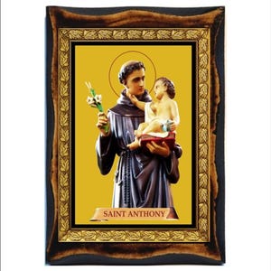 Saint Anthony of Padua - Holy Card - Icon on Handmade Wooden Plaque, Catholic Religious Art