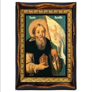 Heilige Aniello de abt - Agnellus van Napels -Agnel de Naples -Aniel l'Abbé - Sant'Aniello- Sant'Agnello- Handgemaakt hout, heilige kaart op plaquette