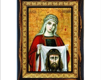 Saint Veronica of Jerusalem - Holy Card - Icon on Handmade Wooden Plaque, Orthodox Religious Art