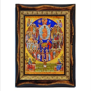 All Saints Day Altar - Icon on Handmade wooden plaque, Orthodox Religious Art