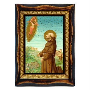 San Francesco d'Assisi - San Francesco - San Francisco - Saint François - Franz von Assisi Icona in legno fatta a mano su targa, cattolica, altare